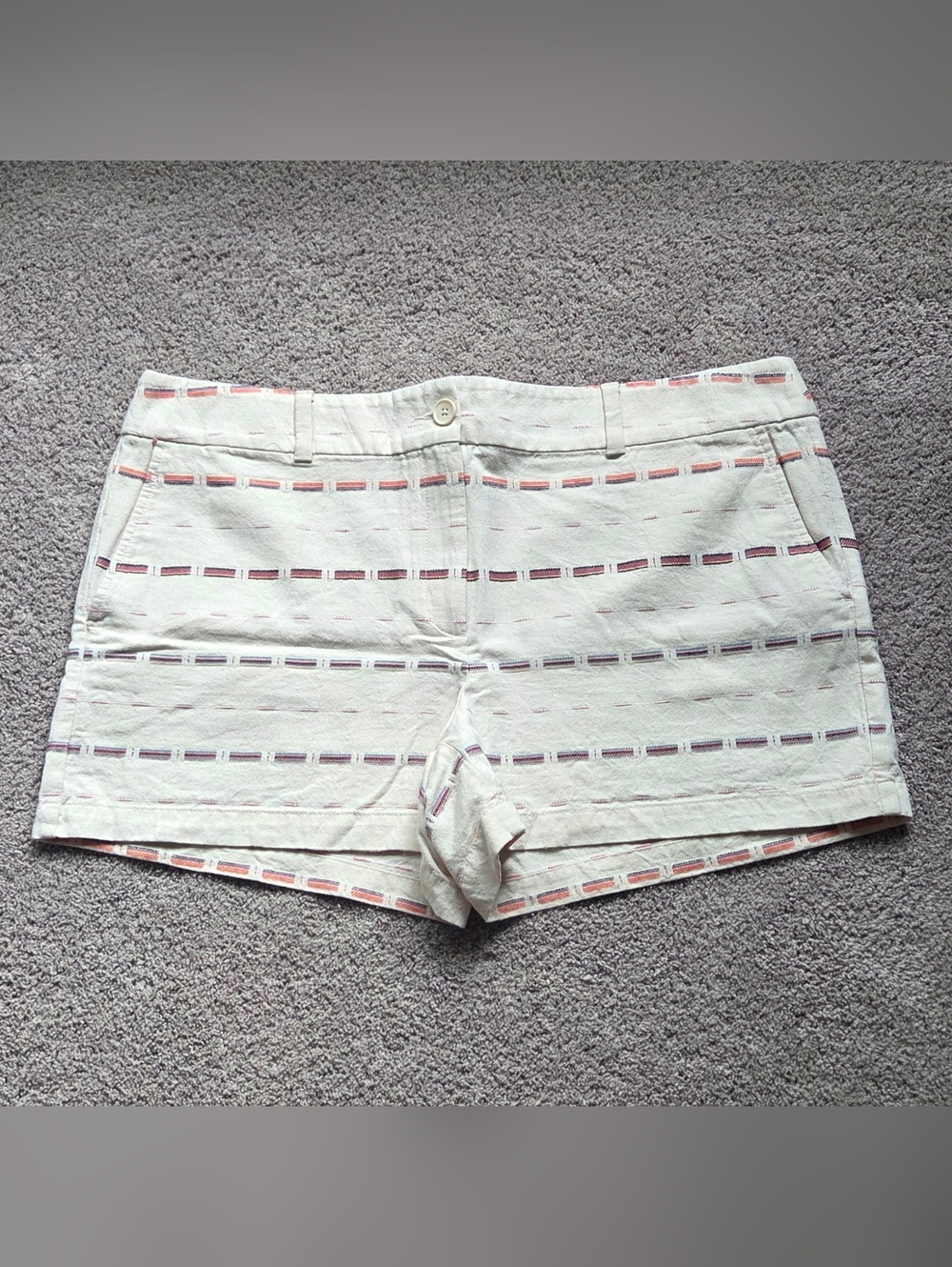 LOFT Outlet Womens Cream 4" Shorts With Horizontal Stitched Stripes Size 16 Boho